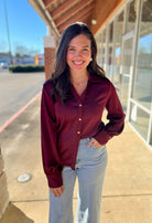 Burgundy Button Up Long Sleeve Top - A'Bekah's Boutique