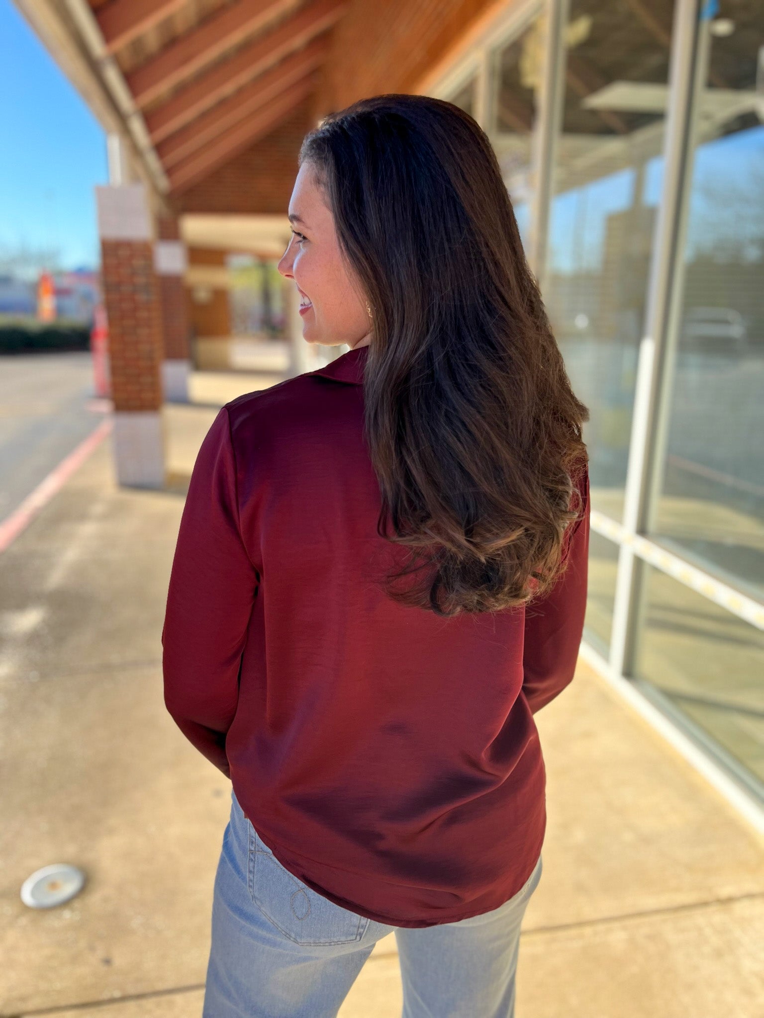 Burgundy Button Up Long Sleeve Top - A'Bekah's Boutique
