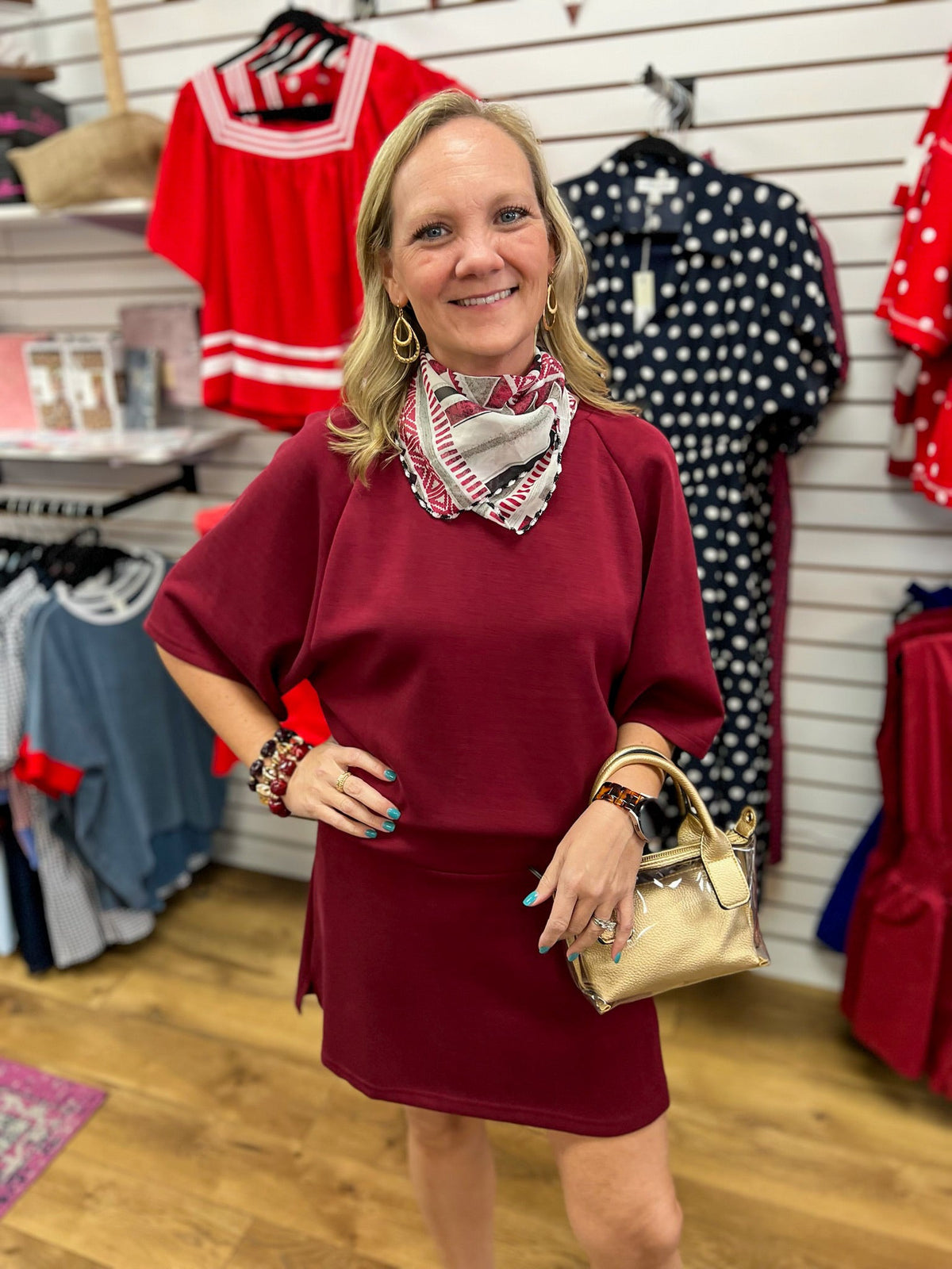 Burgundy Half Sleeve SpaceKnit Skort Set - A'Bekah's Boutique