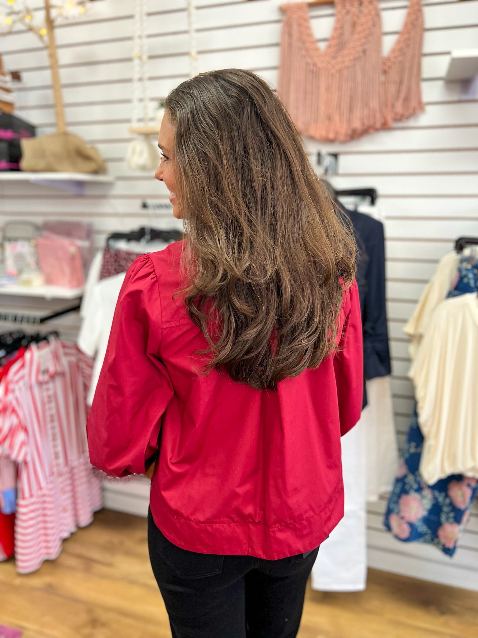 Burgundy Long Sleeve Top with Self-Tie Neckline - A'Bekah's Boutique