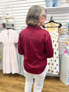 Burgundy Polka Dot Long Sleeve Button Up Top - A'Bekah's Boutique