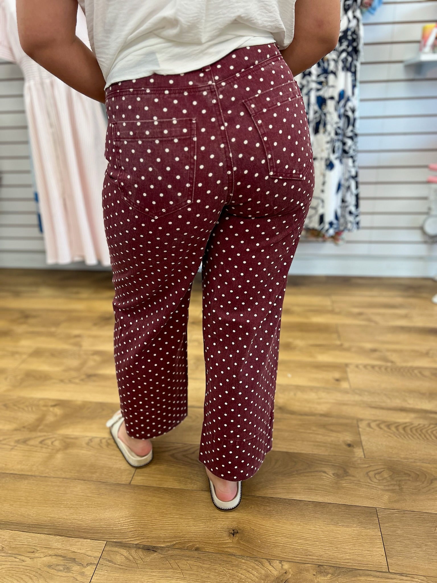 Burgundy Polka Dot Wide Leg Pants - A'Bekah's Boutique