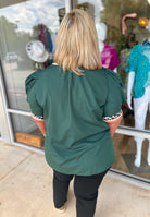 Call On You Curvy Hunter Green Top with Leopard Accent Trim (C) - A'Bekah's Boutique