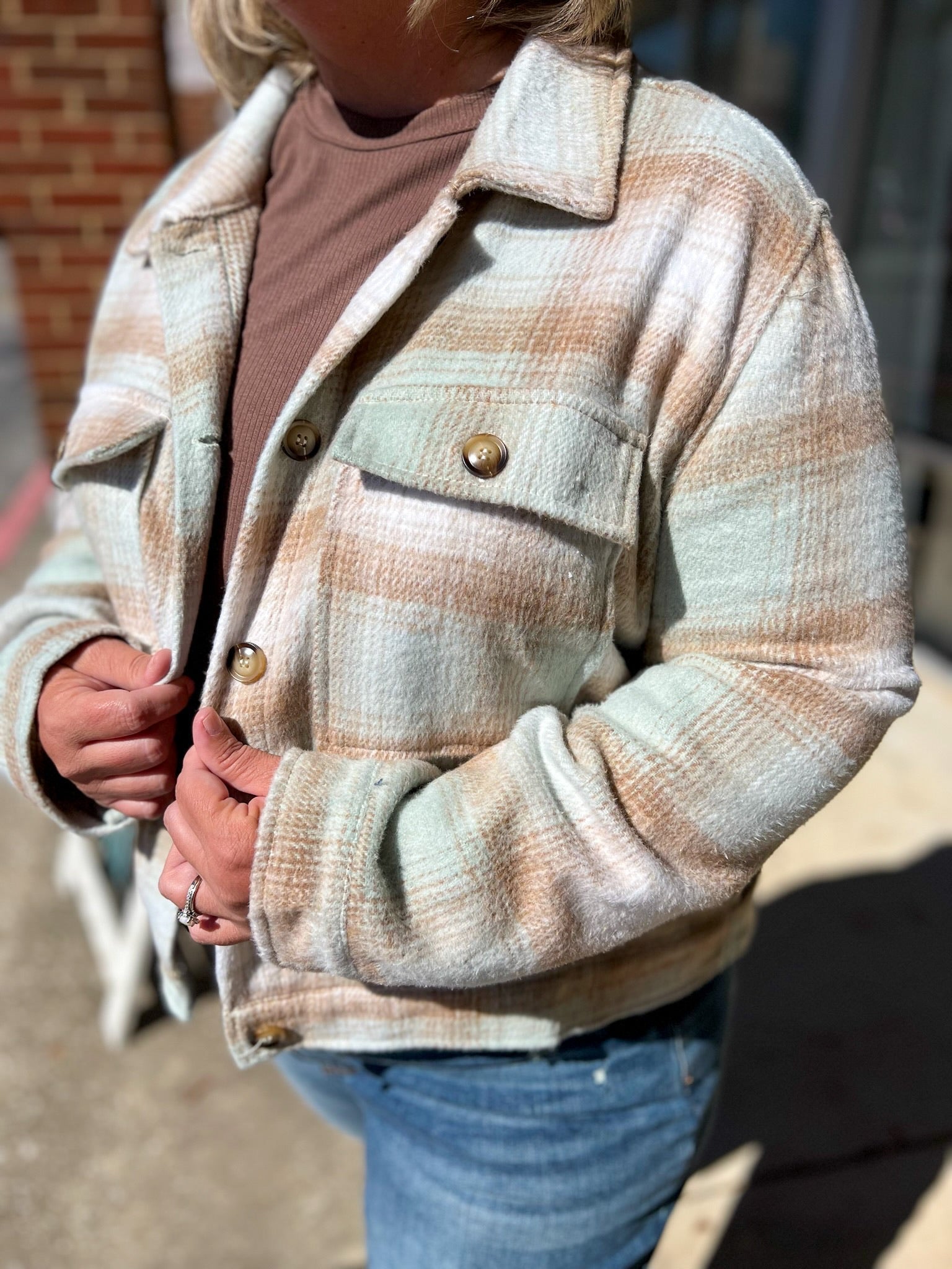 Calling Your Name Pistachio Mix Plaid Shacket (R) - A'Bekah's Boutique