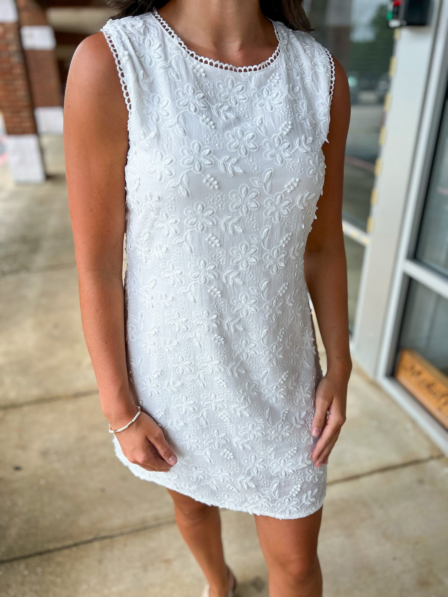 Calm and Composed White Embroidered Sleeveless Dress - A'Bekah's Boutique