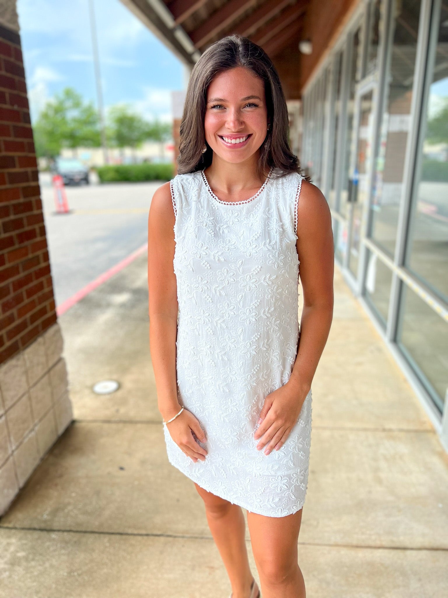 Calm and Composed White Embroidered Sleeveless Dress - A'Bekah's Boutique