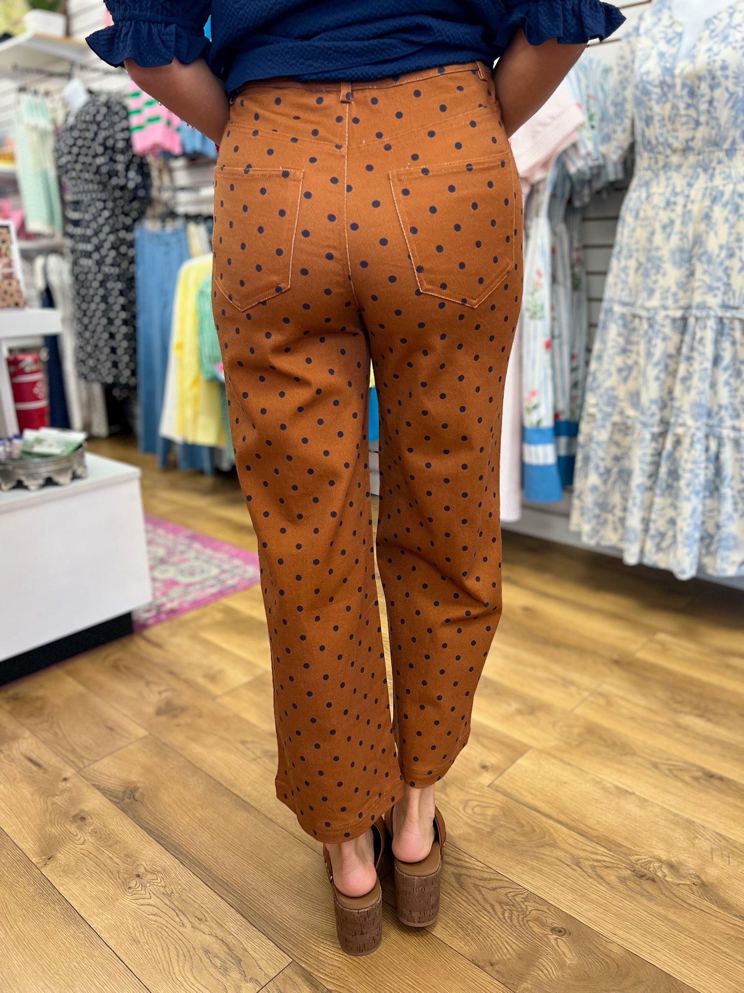 Camel Polka Dot Wide Leg Pants - A'Bekah's Boutique