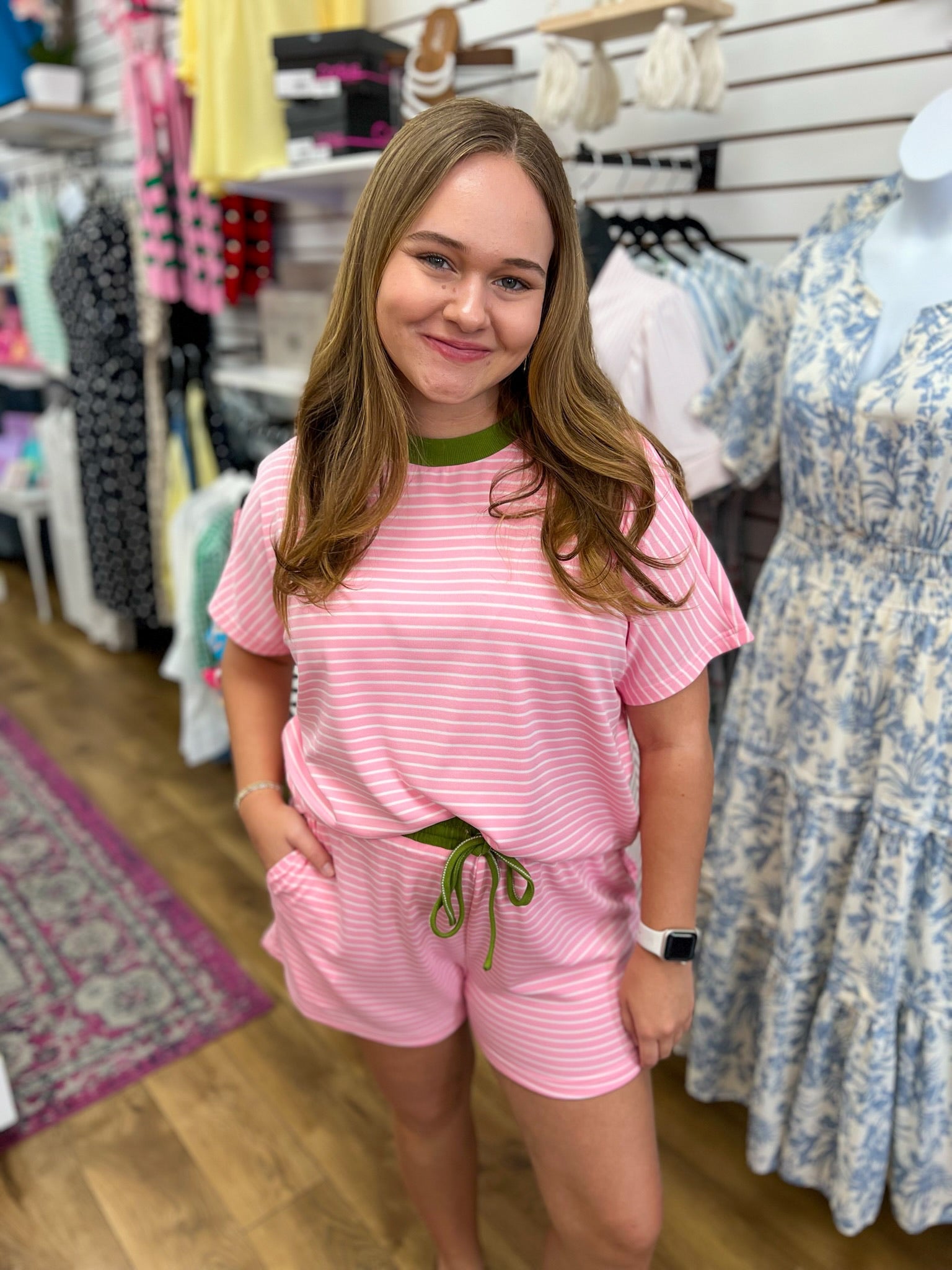 Candy Pink and Matcha Green Striped Short Set - A'Bekah's Boutique