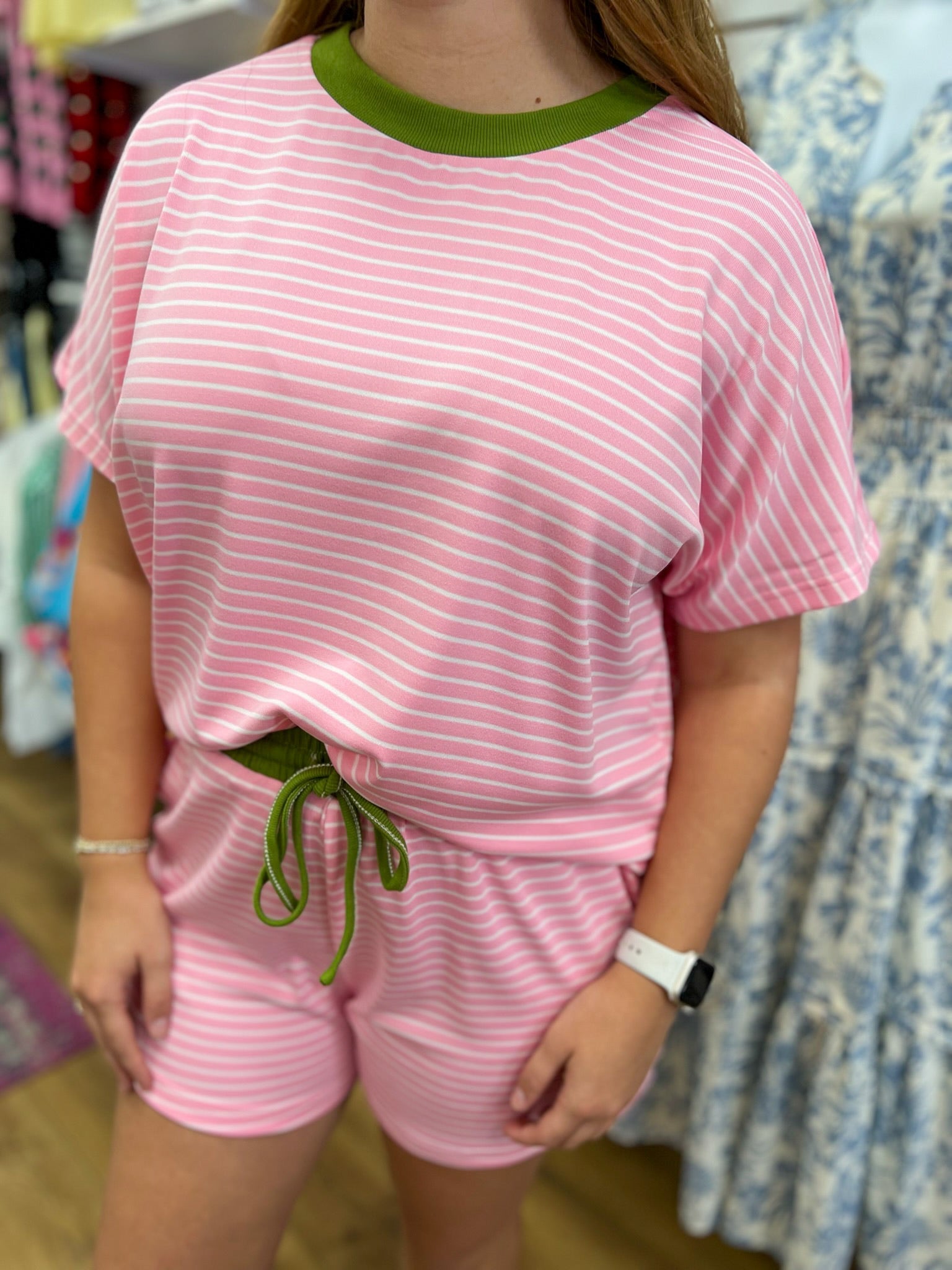 Candy Pink and Matcha Green Striped Short Set - A'Bekah's Boutique