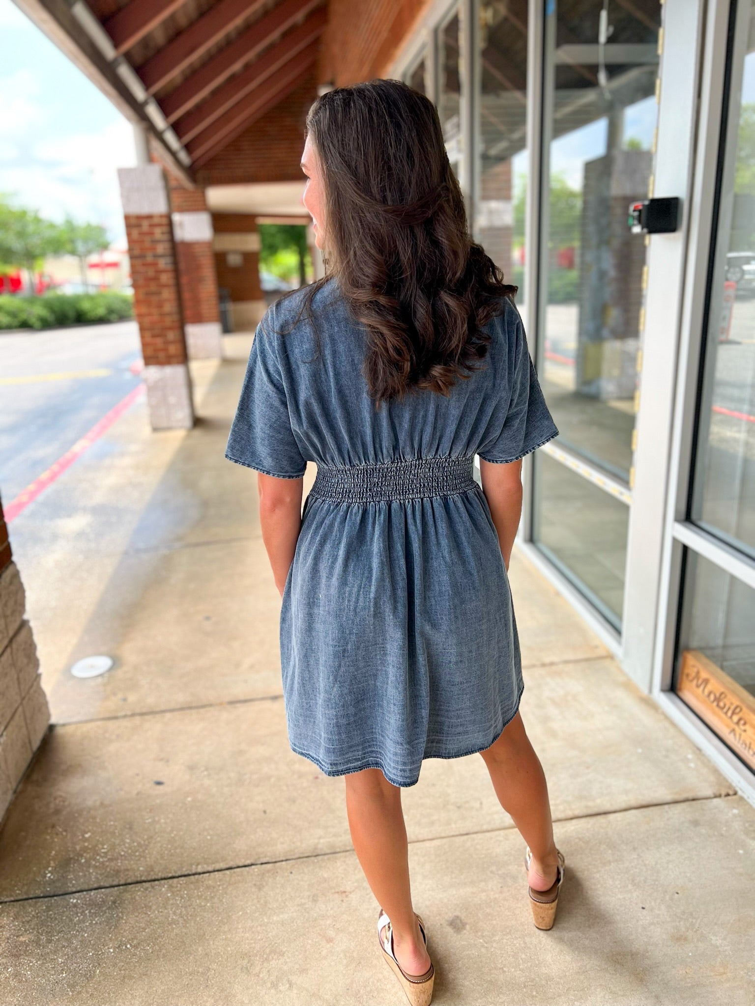Can't Go Back Blue Denim Dress with Pintuck Waist - A'Bekah's Boutique