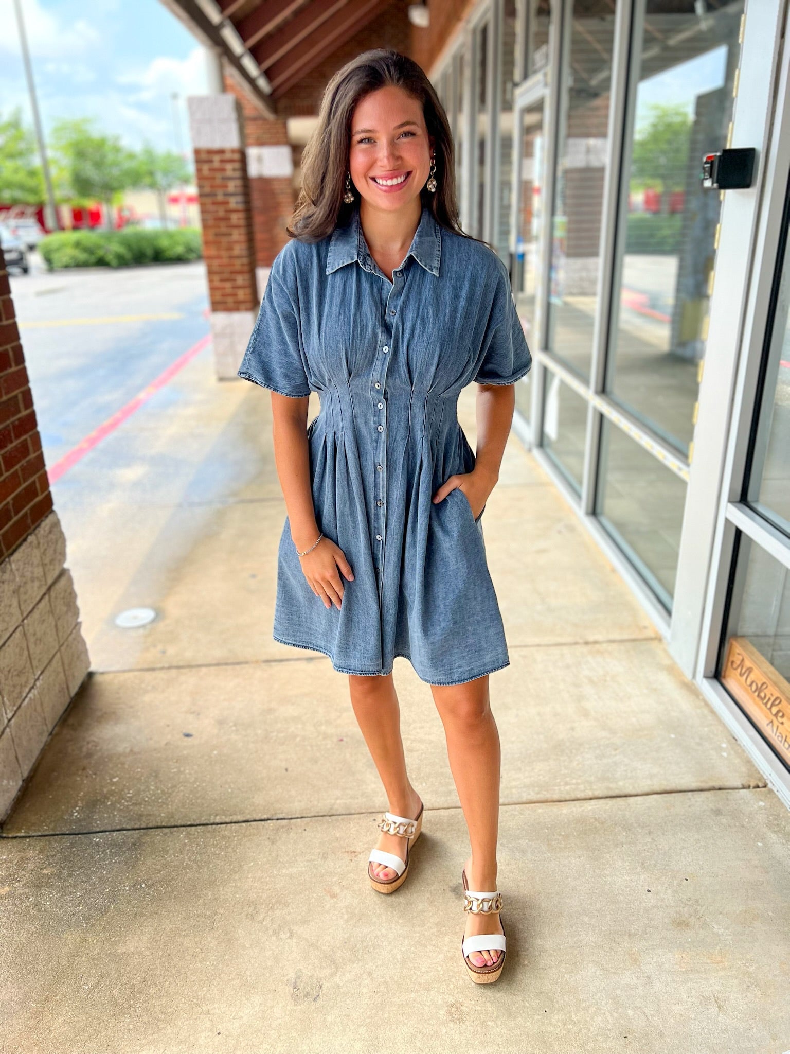 Can't Go Back Blue Denim Dress with Pintuck Waist - A'Bekah's Boutique