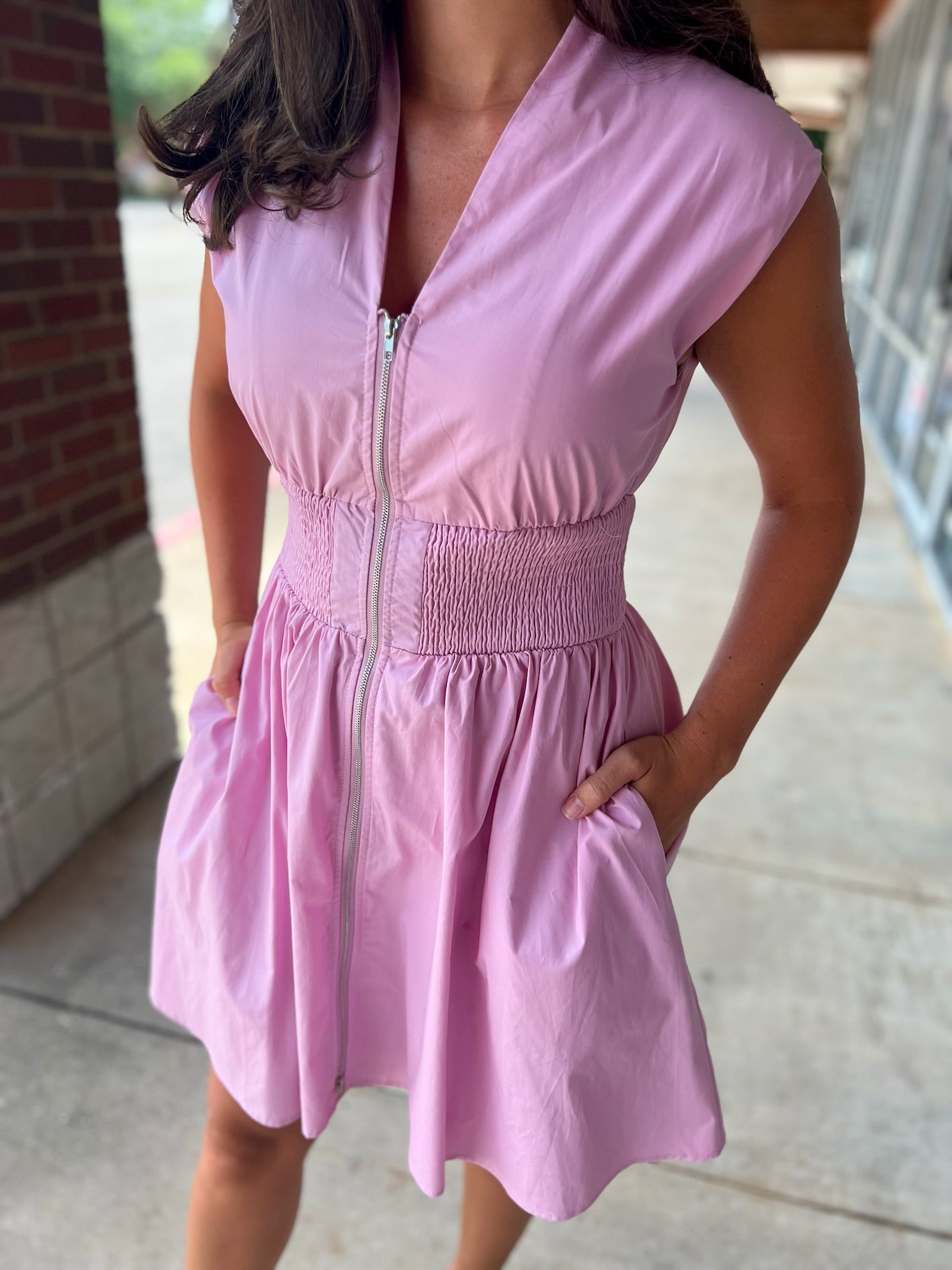 Can't Stop Now Pink V - Neck Dress with Smocked Waist - A'Bekah's Boutique