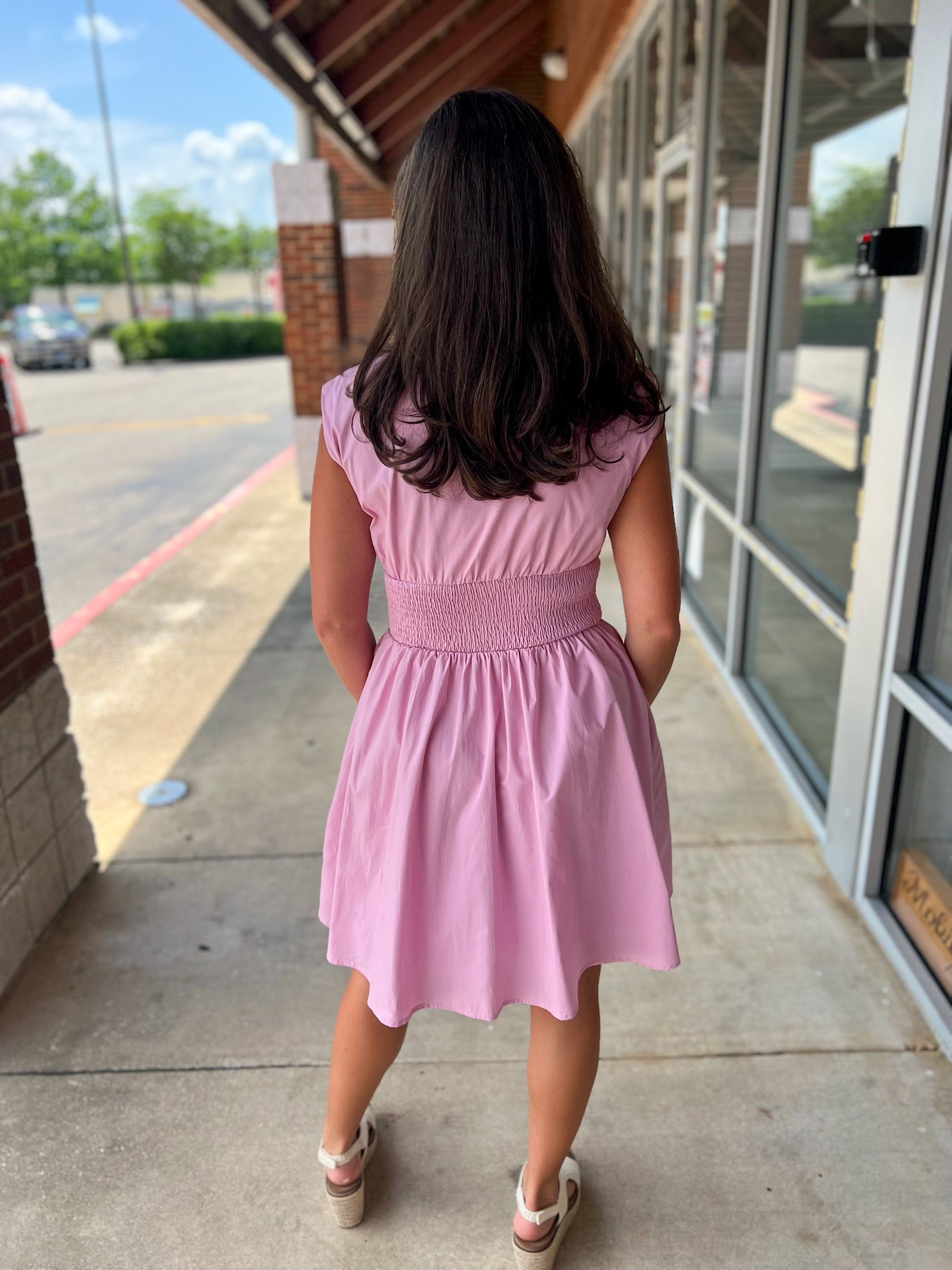 Can't Stop Now Pink V - Neck Dress with Smocked Waist - A'Bekah's Boutique