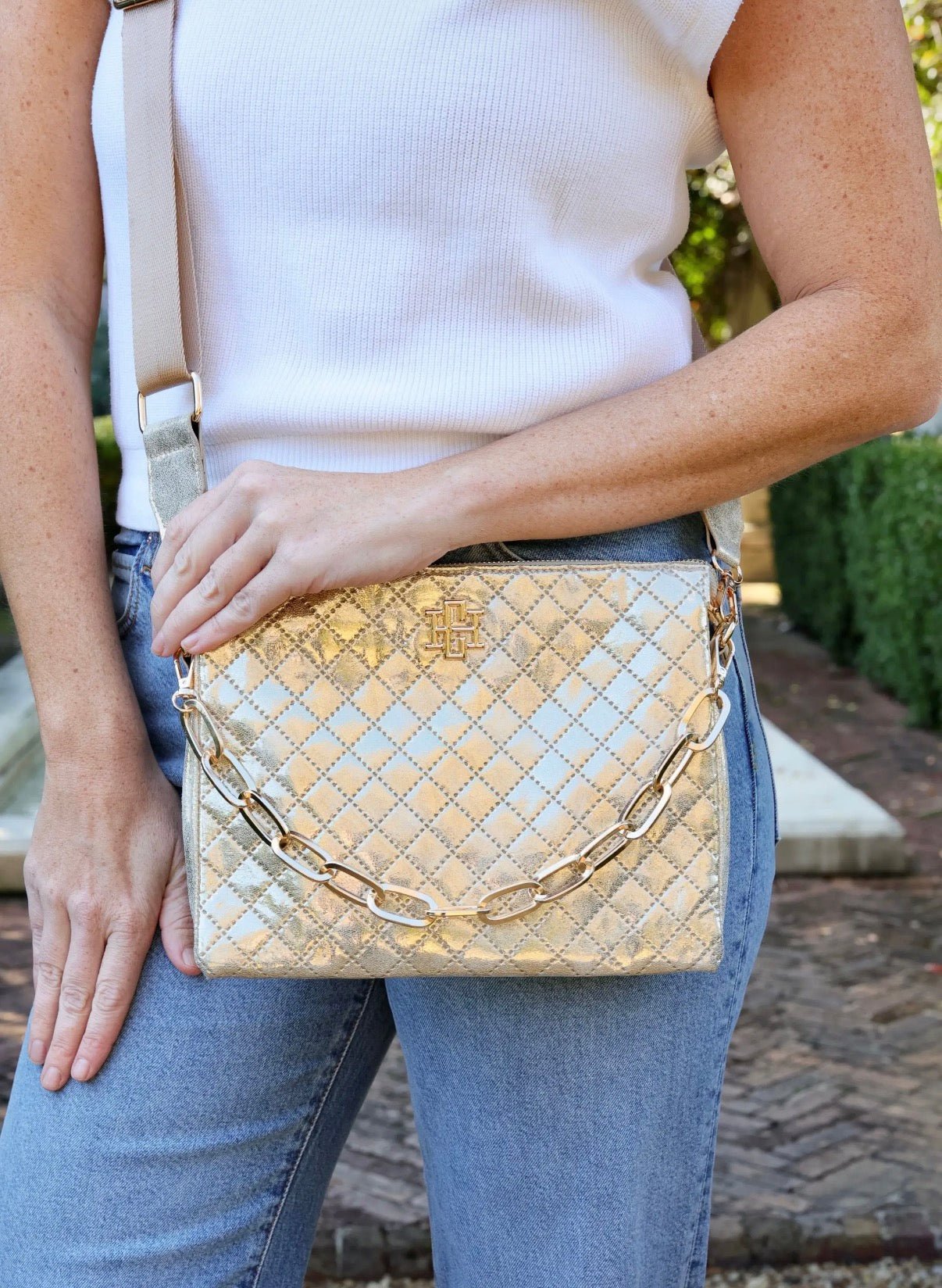 Caroline Hill Metallic Champange Ariana Crossbody Purse - A'Bekah's Boutique