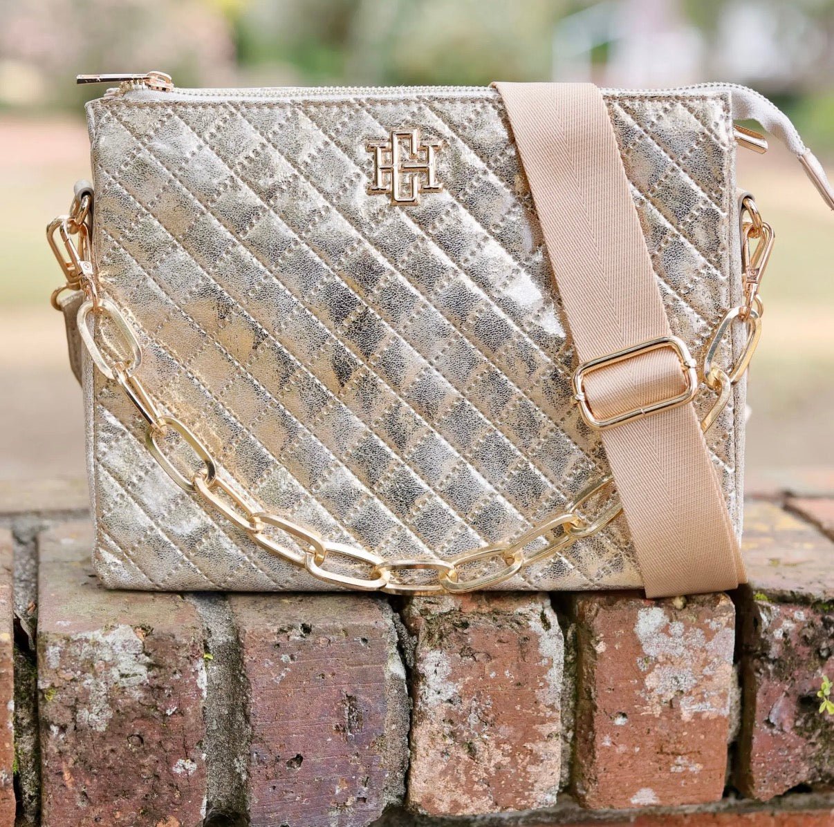 Caroline Hill Metallic Champange Ariana Crossbody Purse - A'Bekah's Boutique