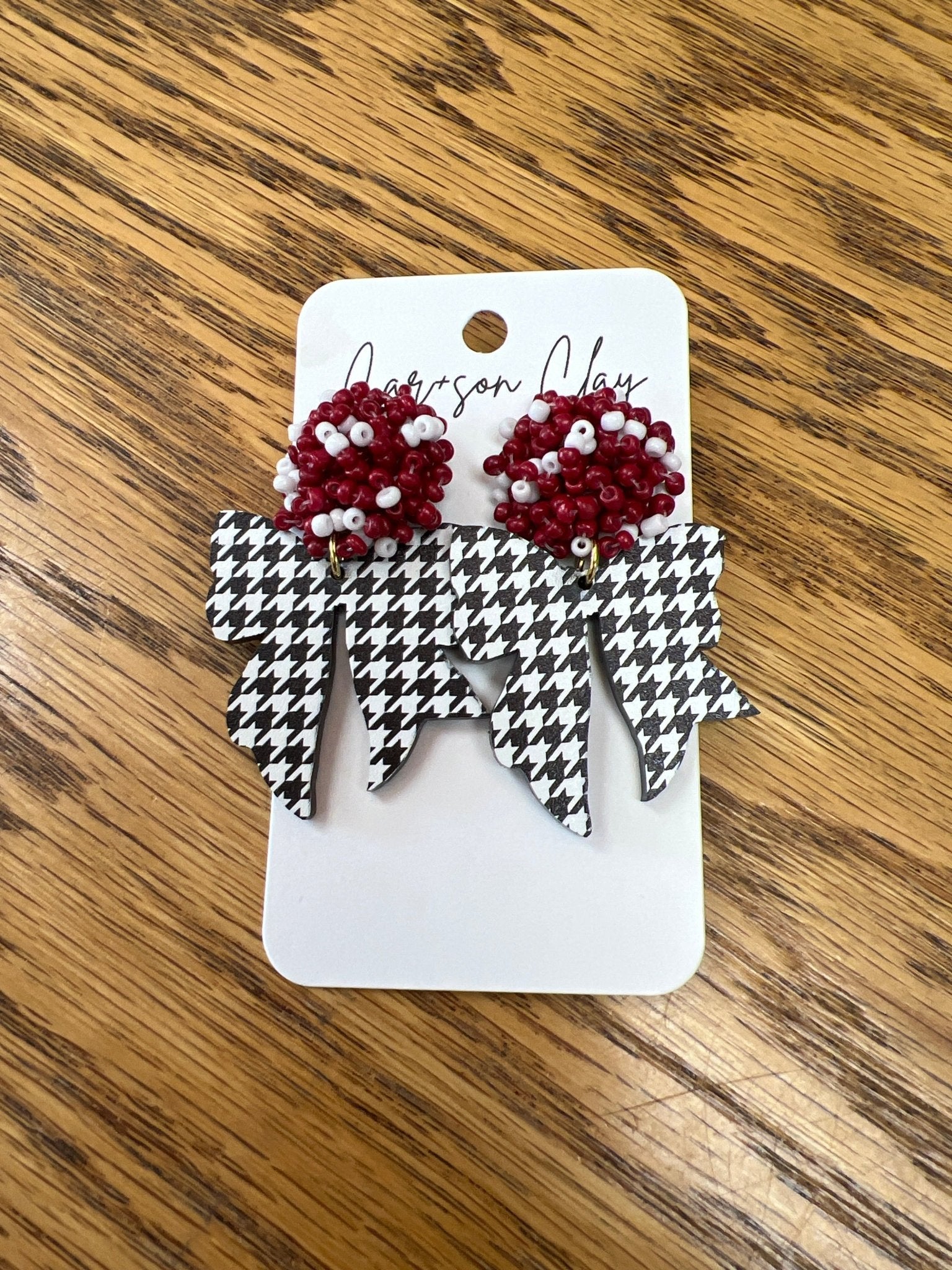 CAR+SON CLAY Alabama Houndstooth Bow Earrings - A'Bekah's Boutique