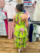 Chartreuse Floral Ruffle Tiered Midi Dress - A'Bekah's Boutique