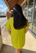 Chartreuse Green Short Sleeve Shirt Dress with Pockets - A'Bekah's Boutique