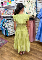 Chartreuse Tiered Midi Dress with Embroidery - A'Bekah's Boutique