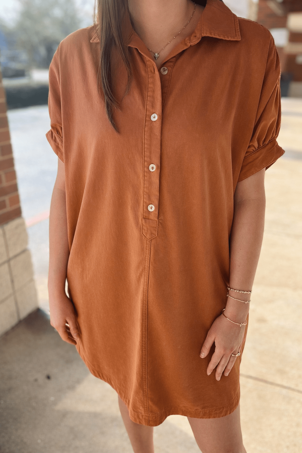 Clay Mineral Washed Shirt Dress with Pockets - A'Bekah's Boutique