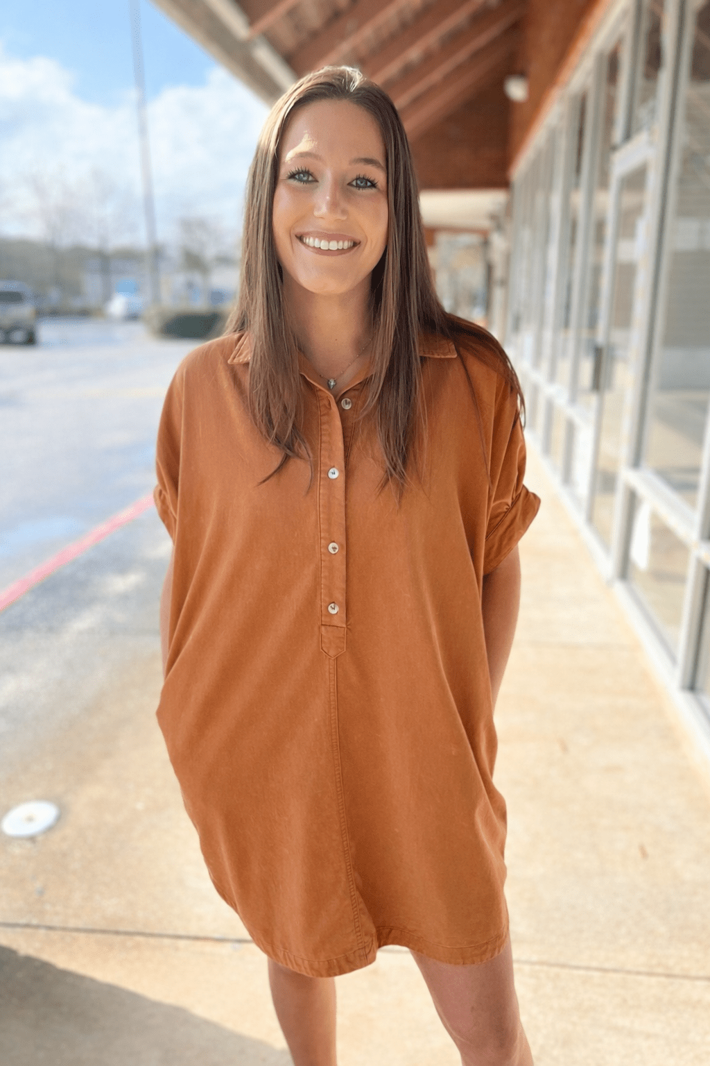Clay Mineral Washed Shirt Dress with Pockets - A'Bekah's Boutique