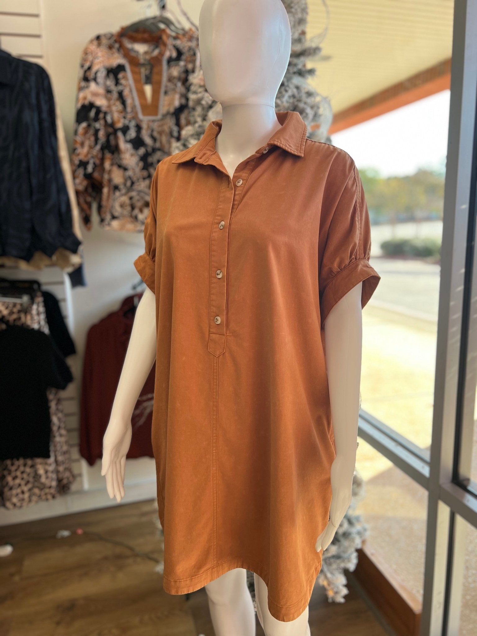 Clay Mineral Washed Shirt Dress with Pockets - A'Bekah's Boutique