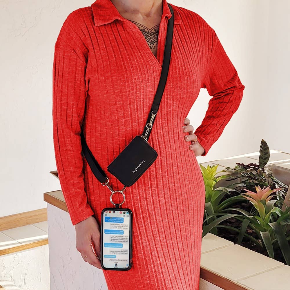 Clip & Go Brushed Vegan Leather Phone Lanyard - Rfid Pouch - A'Bekah's Boutique