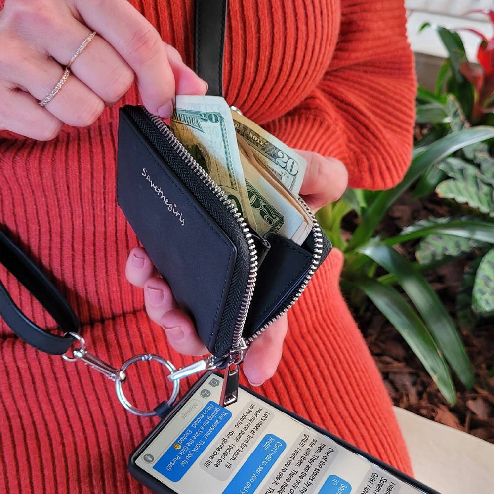 Clip & Go Brushed Vegan Leather Phone Lanyard - Rfid Pouch - A'Bekah's Boutique