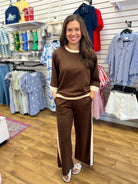 Coco Brown Luxeknit Colorblock Wide Leg Pants Set - A'Bekah's Boutique