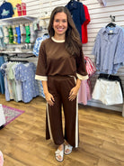 Coco Brown Luxeknit Colorblock Wide Leg Pants Set - A'Bekah's Boutique