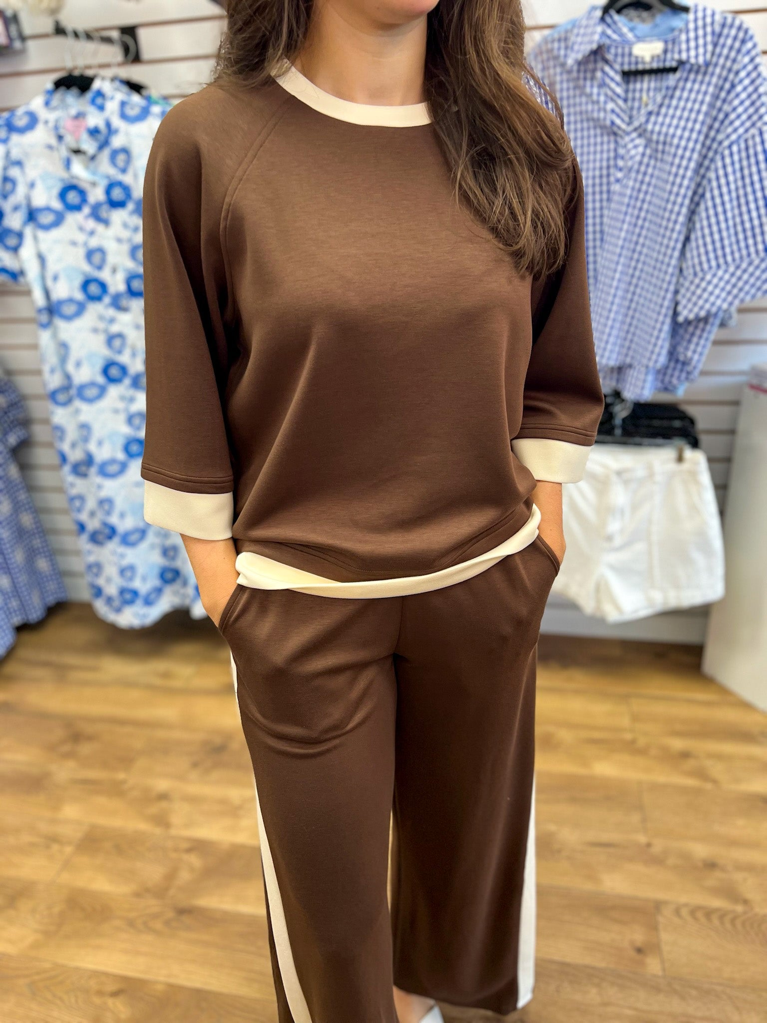 Coco Brown Luxeknit Colorblock Wide Leg Pants Set - A'Bekah's Boutique
