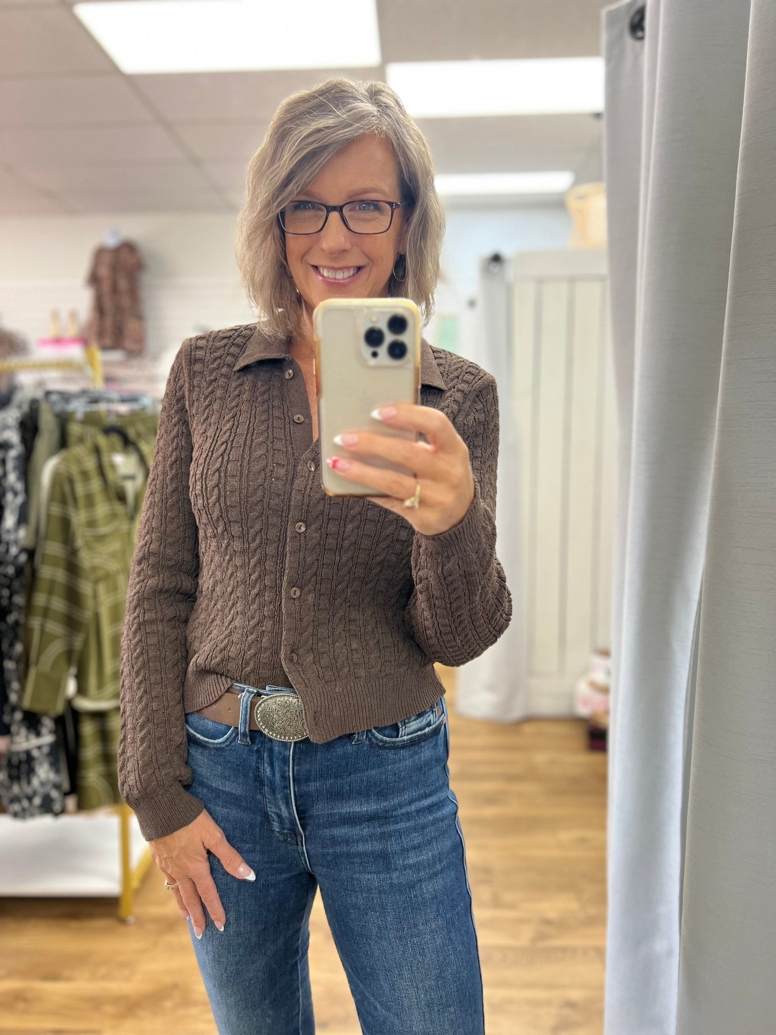 Cocoa Small Cable - Knit Collared Cardigan - A'Bekah's Boutique