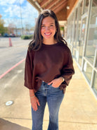 Coffee Brown Oversized 3/4 Wide Sleeve Top - A'Bekah's Boutique