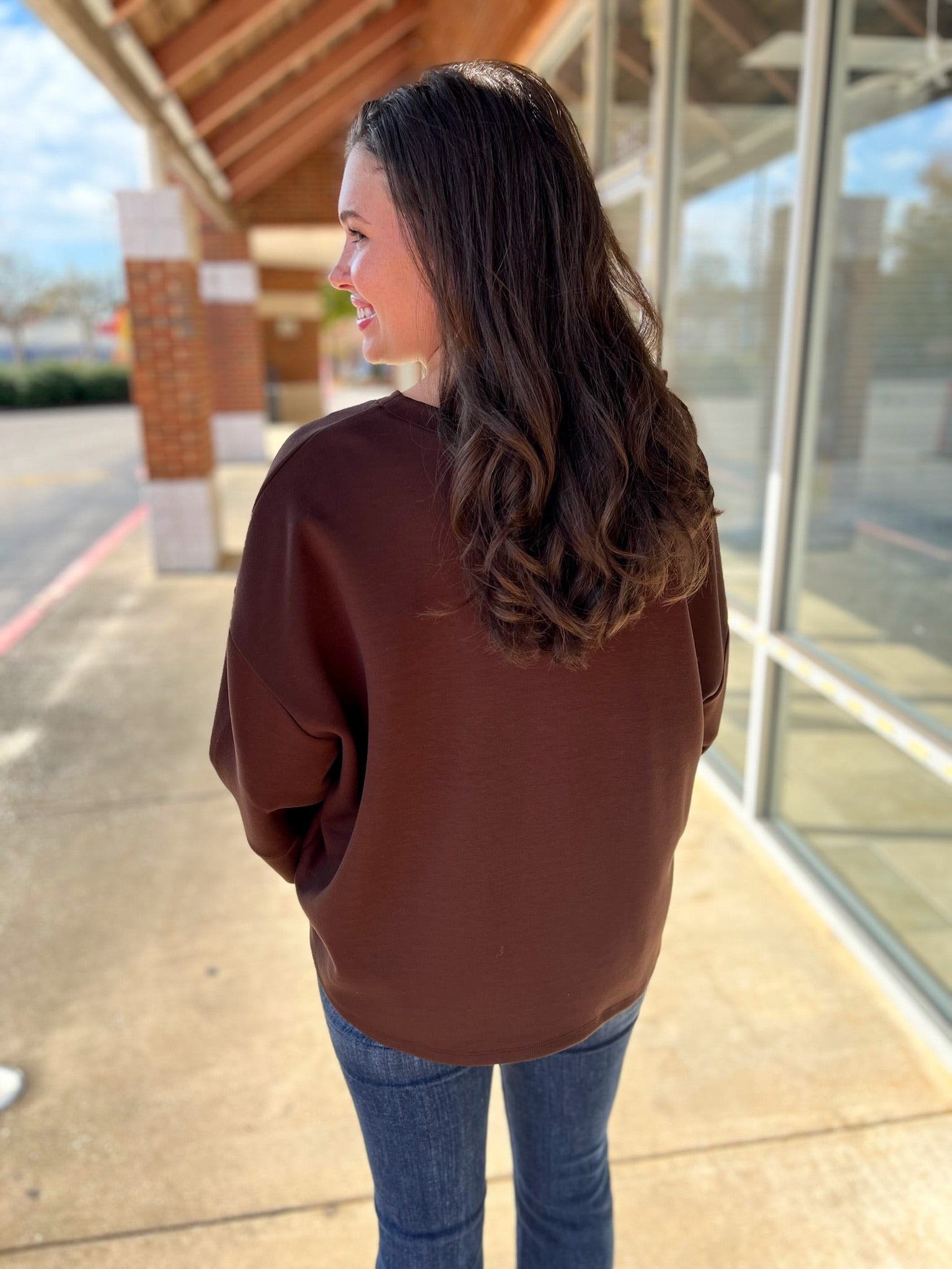 Coffee Brown Oversized 3/4 Wide Sleeve Top - A'Bekah's Boutique
