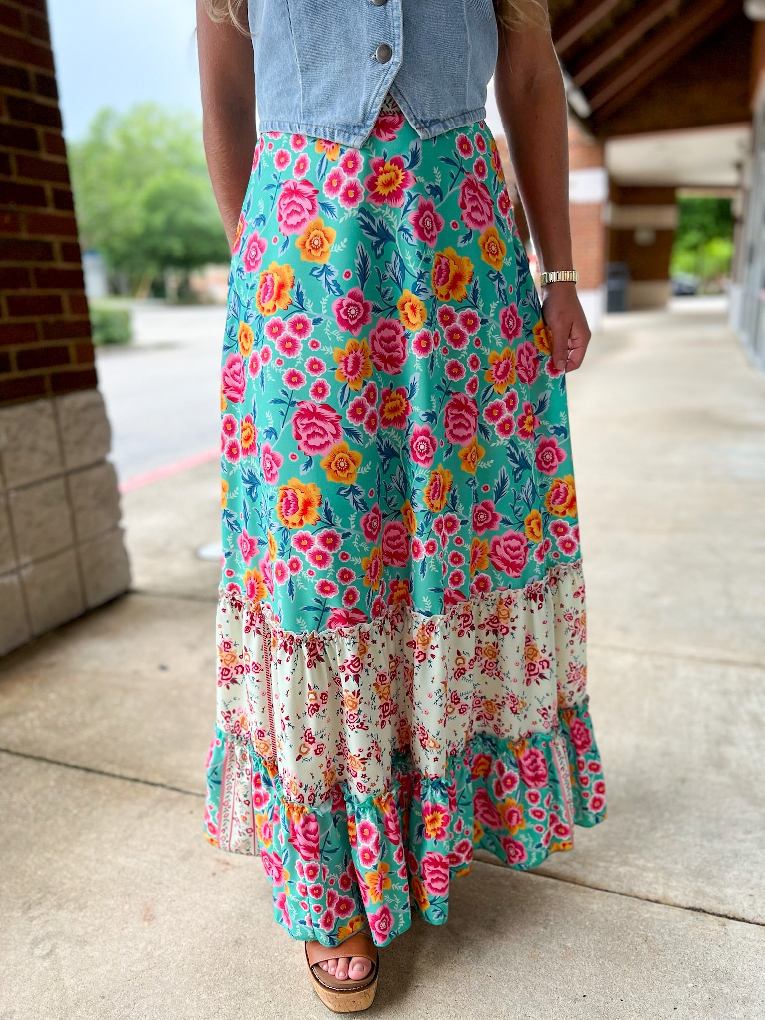 Come Along Mint Floral Tiered Maxi Skirt - A'Bekah's Boutique