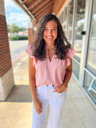 Come What May Tomato Red Striped V - Neck Top - A'Bekah's Boutique