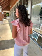 Come What May Tomato Red Striped V - Neck Top - A'Bekah's Boutique
