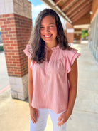 Come What May Tomato Red Striped V - Neck Top - A'Bekah's Boutique