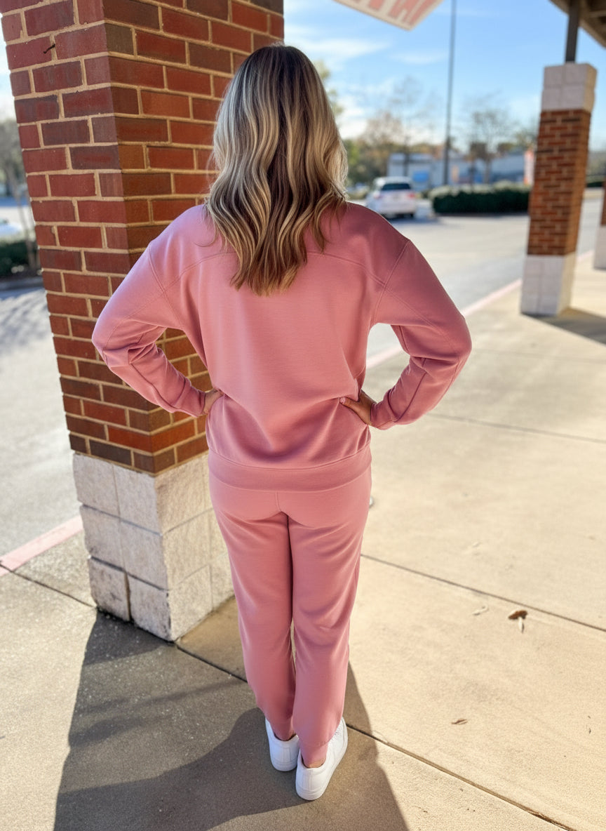 Confidence Is Key Light Rose Crewneck Pullover and Jogger Set - A'Bekah's Boutique