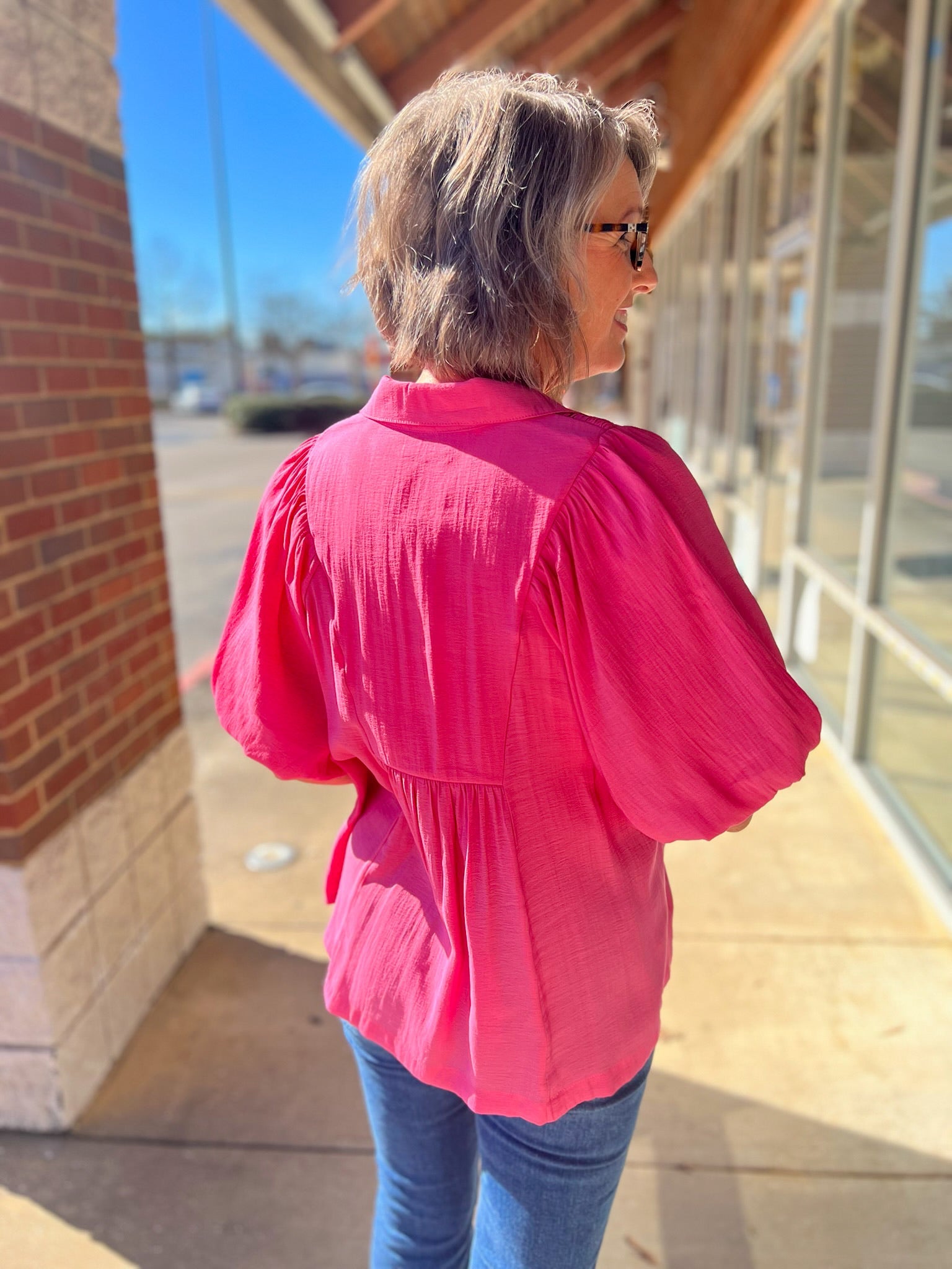 Coral Pink Smocked V - Neck Puff Sleeve Top (R) - A'Bekah's Boutique