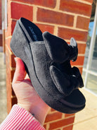Corkys Bowed Up Black Faux Suede Wedge - A'Bekah's Boutique