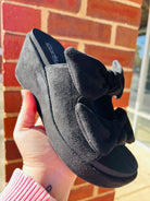 Corkys Bowed Up Black Faux Suede Wedge - A'Bekah's Boutique