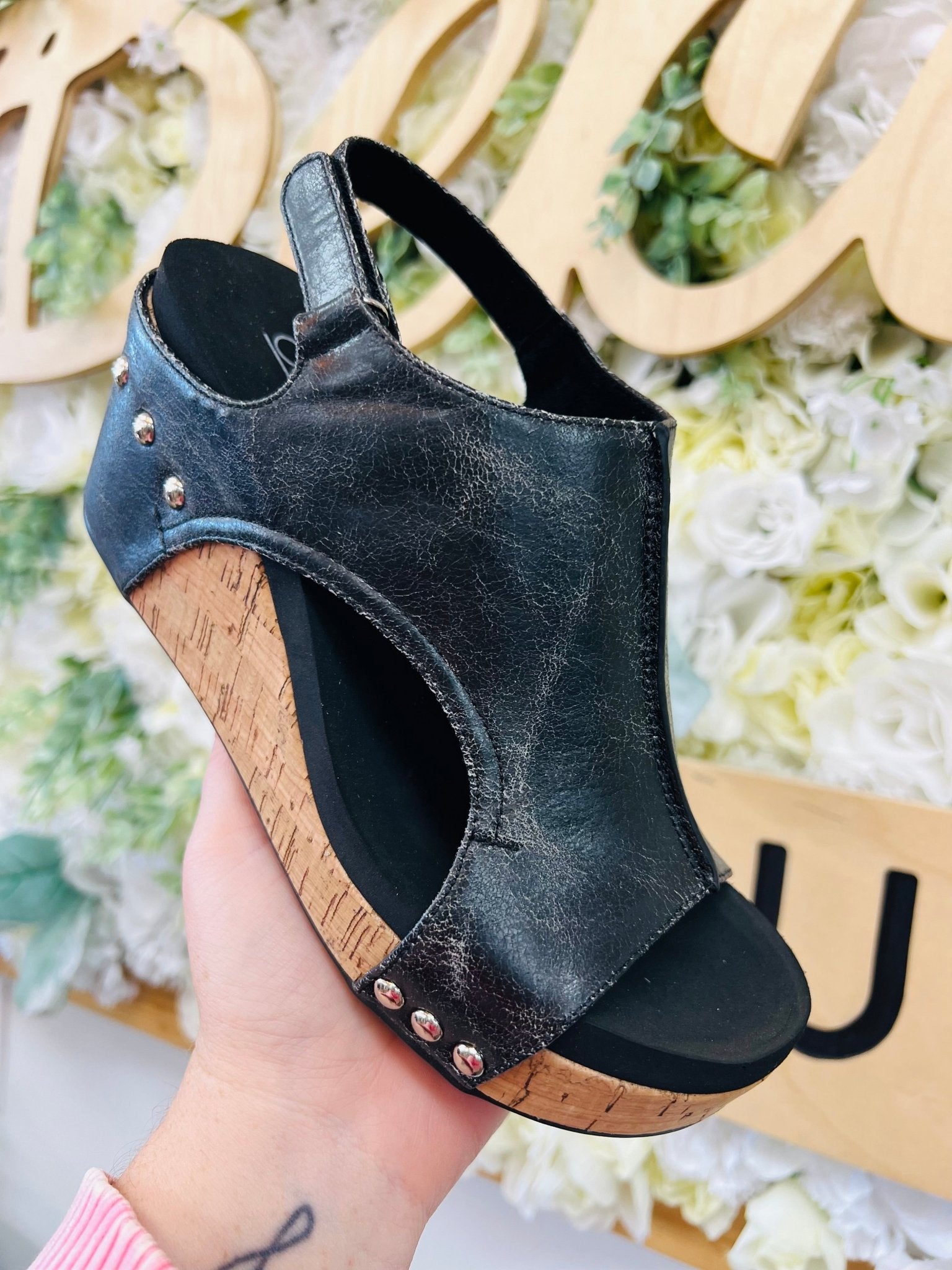 Corkys Carley Black Crackle Wedge - A'Bekah's Boutique