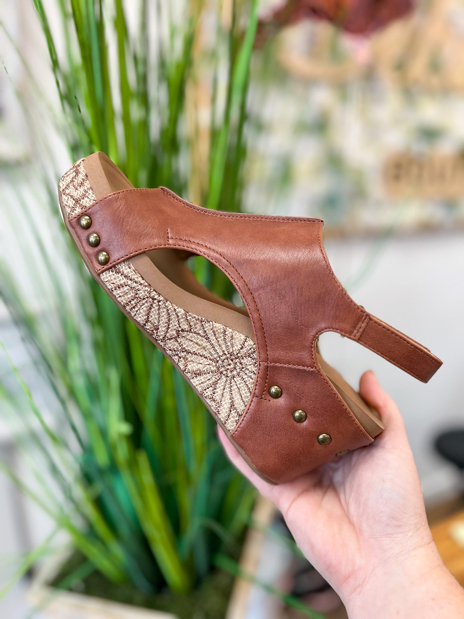 Corkys Carley Cognac Floral Wrap Wedges - A'Bekah's Boutique