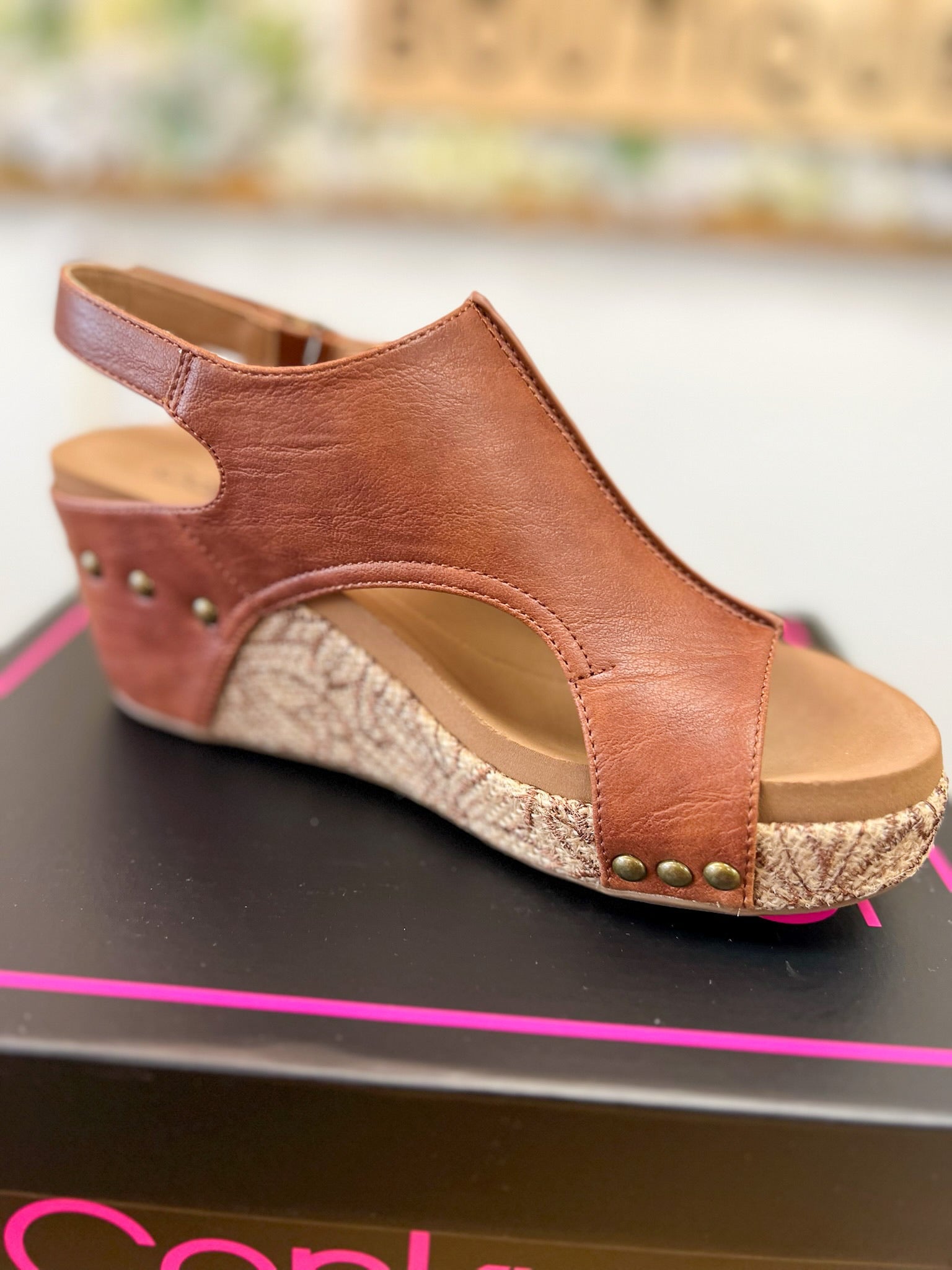 Corkys Carley Cognac Floral Wrap Wedges - A'Bekah's Boutique