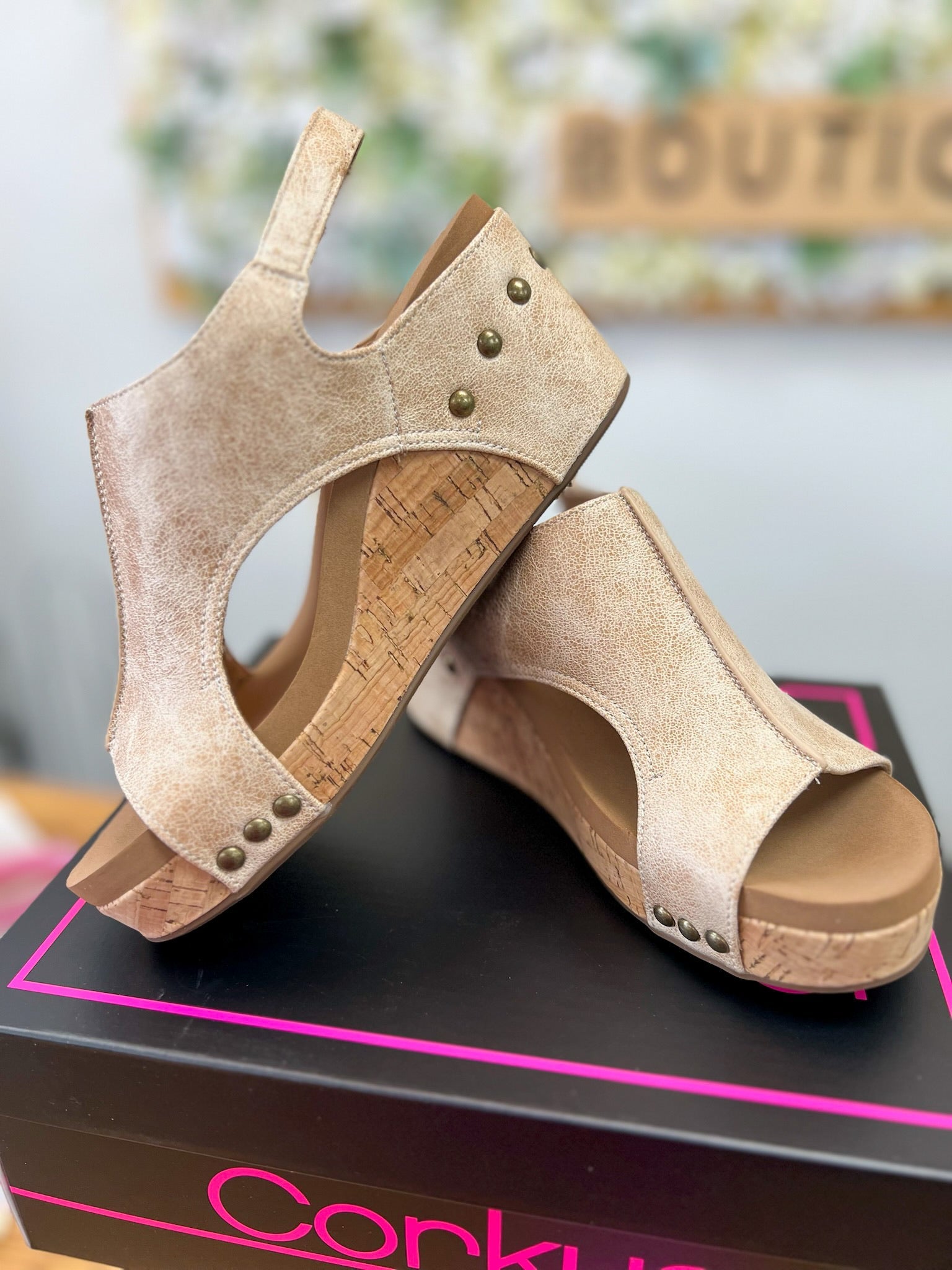 Corkys Carley Sand Distressed Cork Wedges - A'Bekah's Boutique