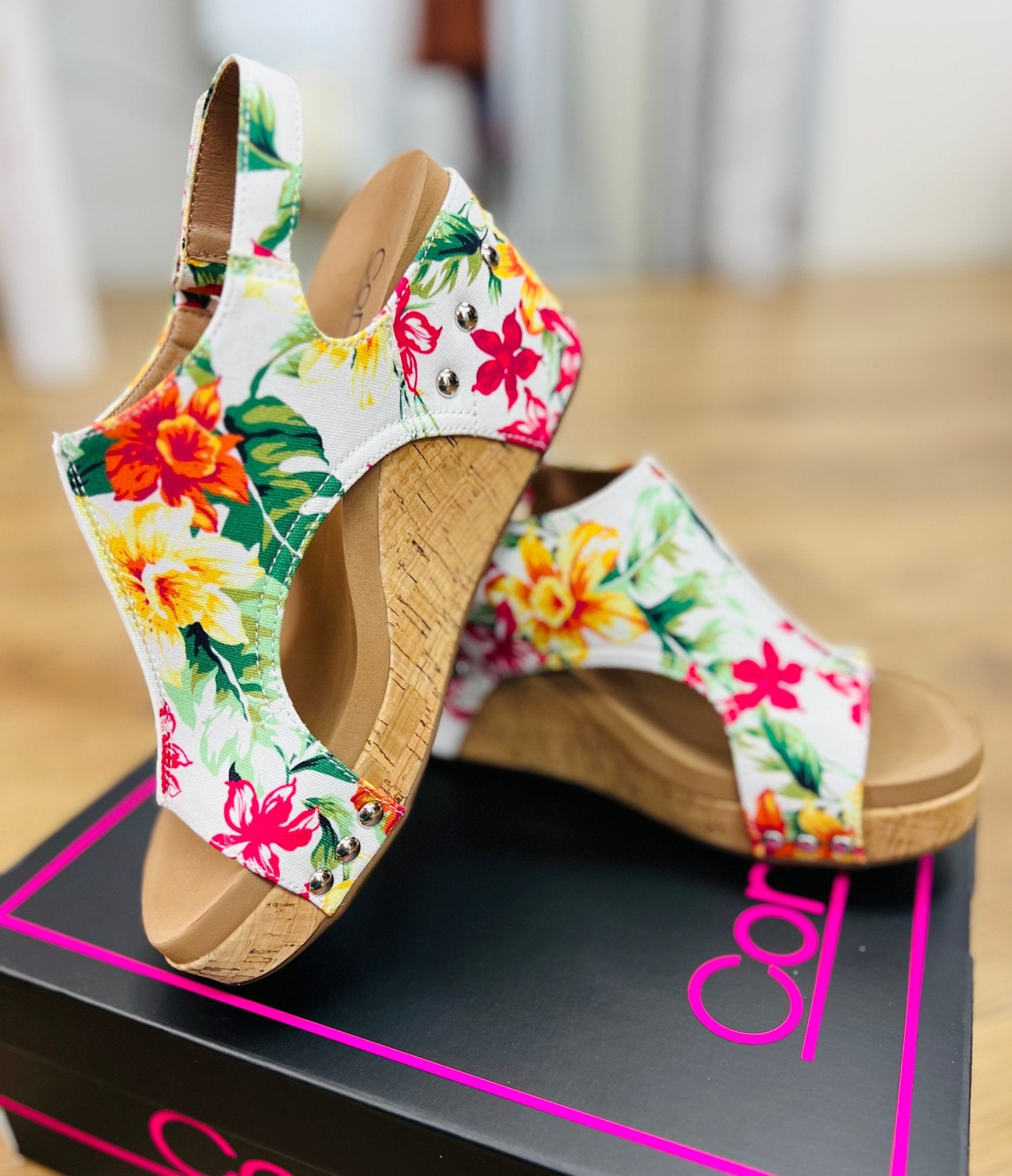 Corkys Carley White Floral Wedges - A'Bekah's Boutique