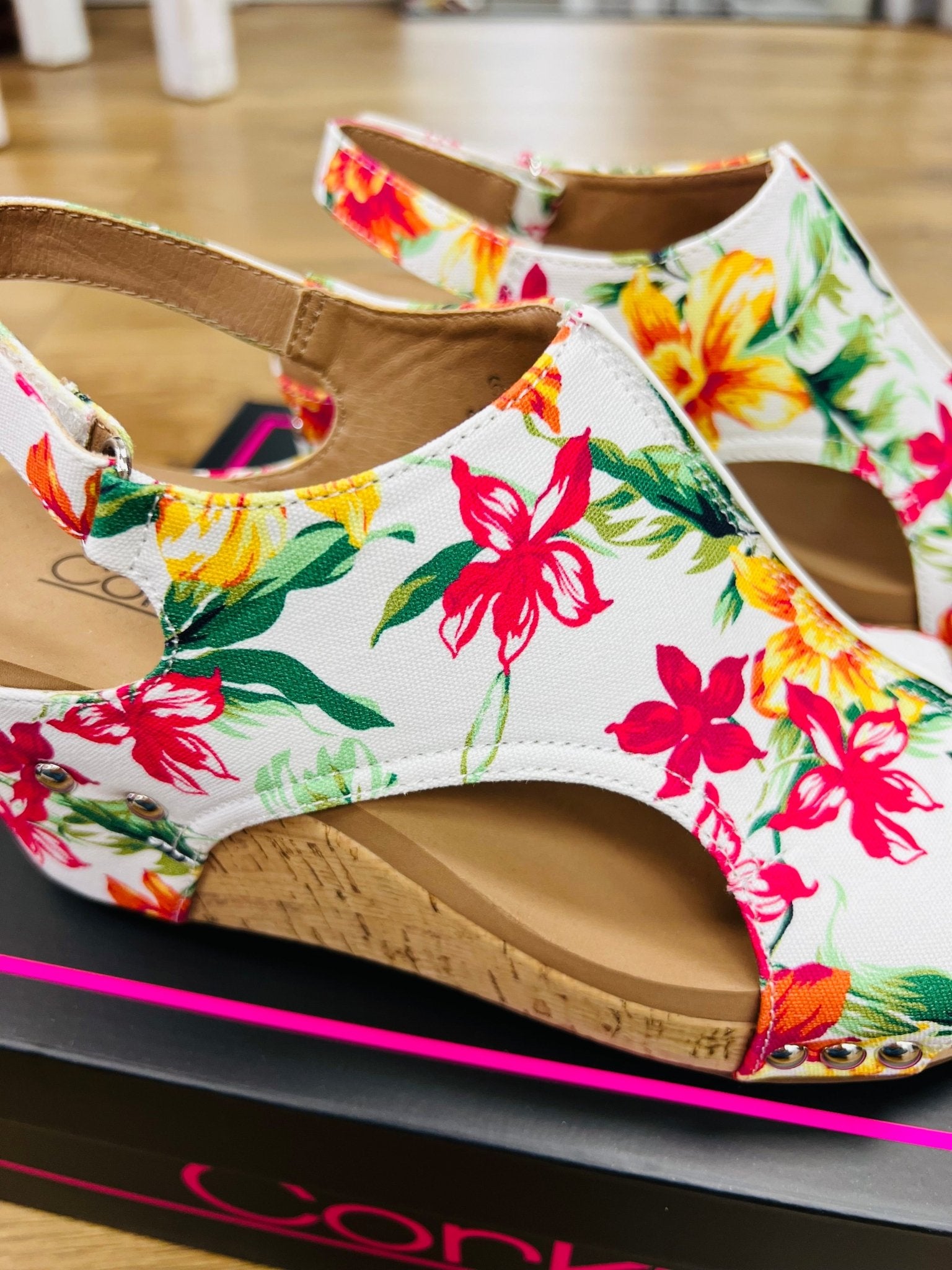 Corkys Carley White Floral Wedges - A'Bekah's Boutique
