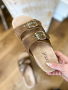 Corkys Dash Brown Double Buckle Strap Slip On Sandals - A'Bekah's Boutique