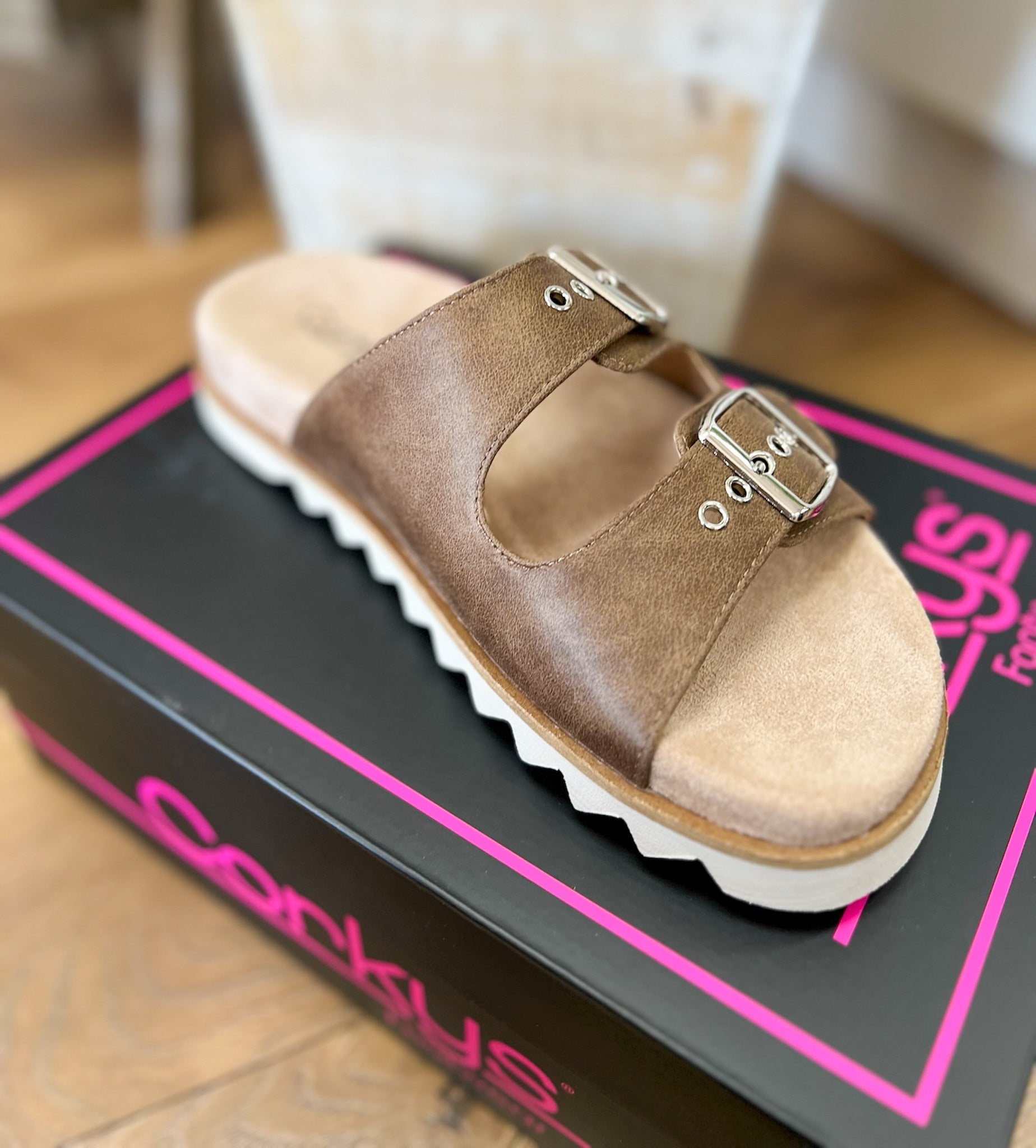 Corkys Dash Brown Double Buckle Strap Slip On Sandals - A'Bekah's Boutique